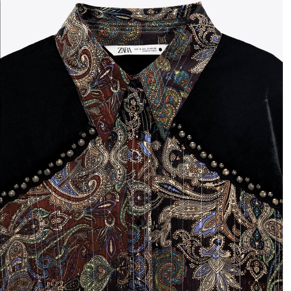 Printed sheer velvet blouse maroon and black